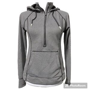 Tangerine black white striped 1/2 zip pullover jacket with hood size small